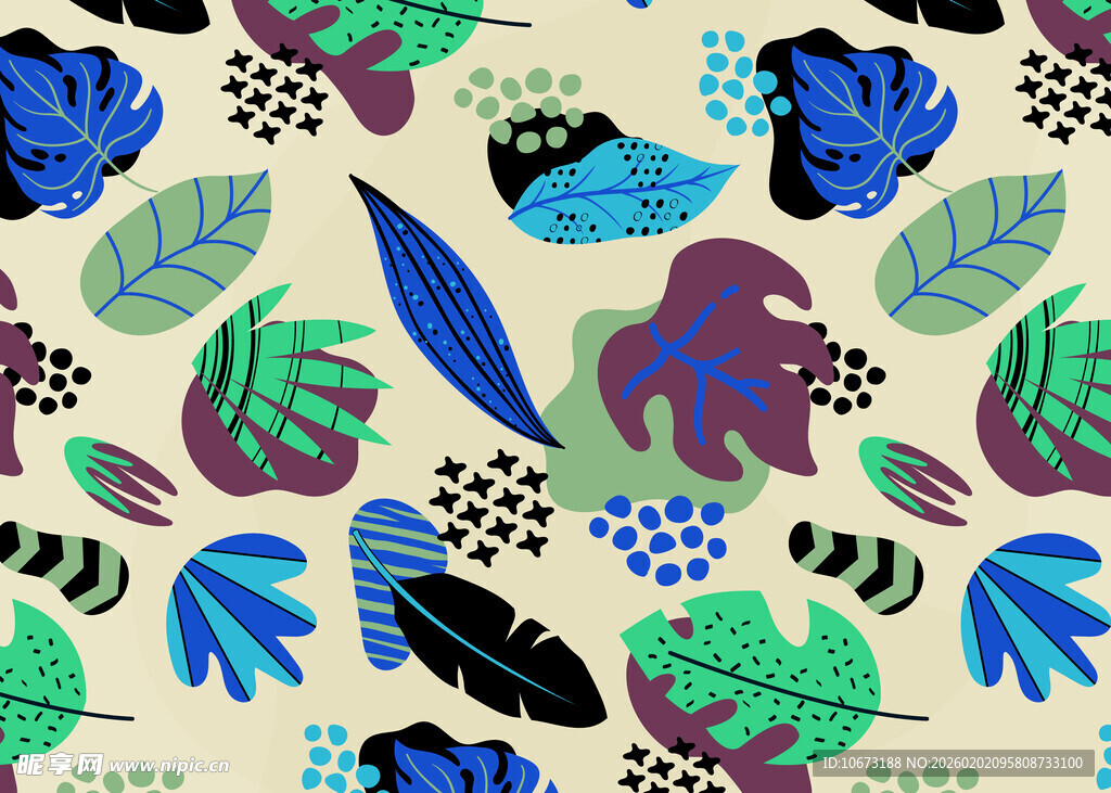 热带植物与动物图案背景