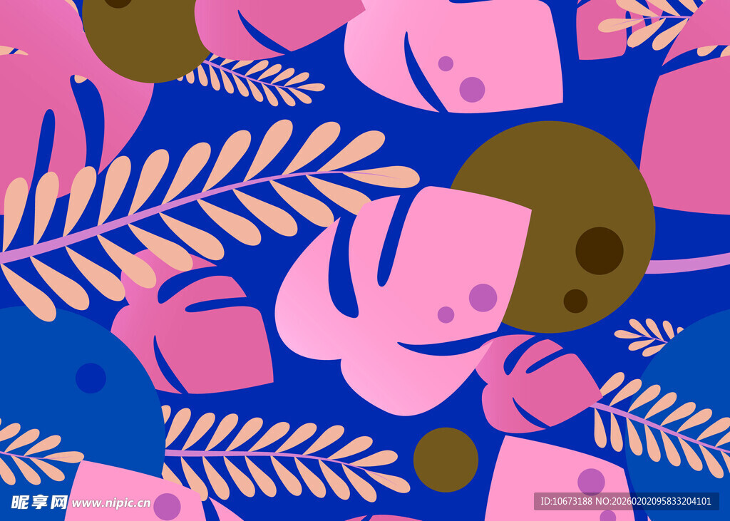 粉色大象与植物图案背景