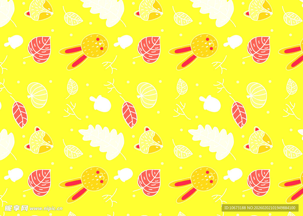 黄色卡通动物花卉图案背景