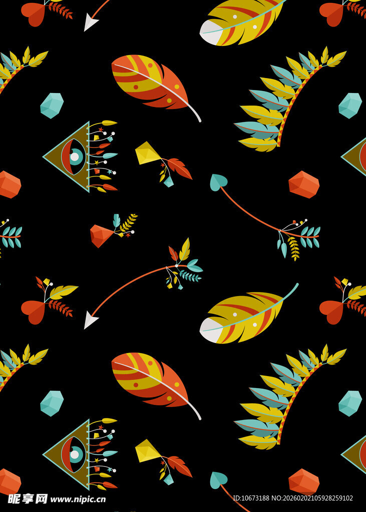 多彩民族风羽毛图案背景