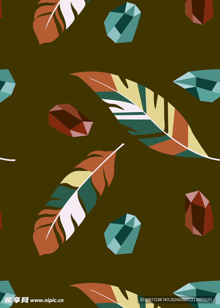 几何羽毛与坚果图案设计