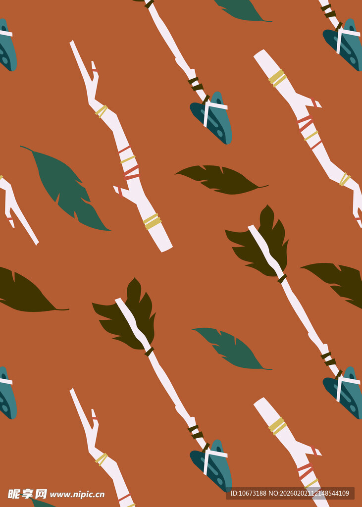 复古箭头与叶片图案背景