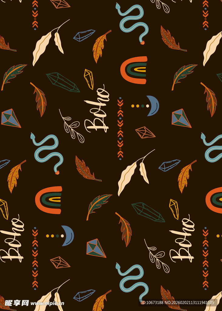 民族风羽毛图案无缝背景