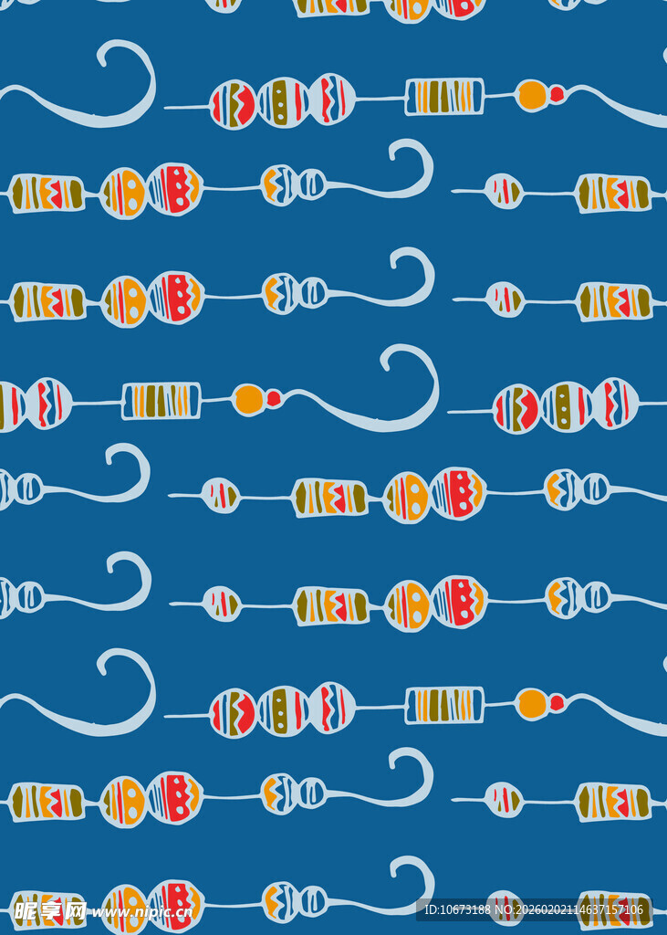 蓝色底多彩装饰图案