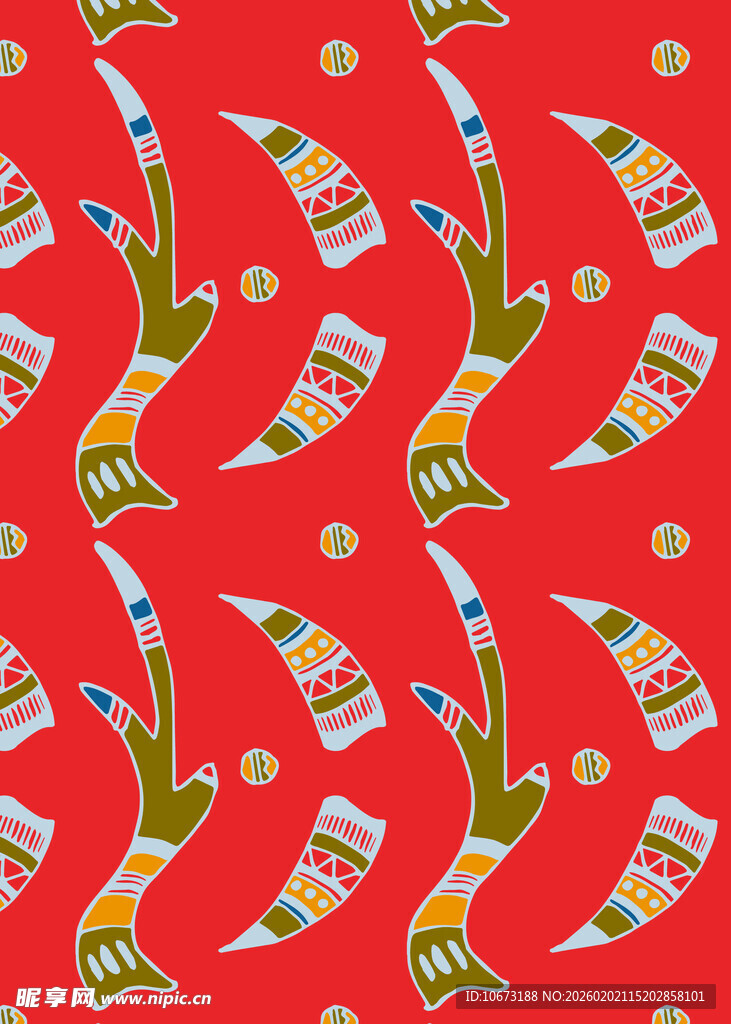 红色底多彩图案无缝花纹