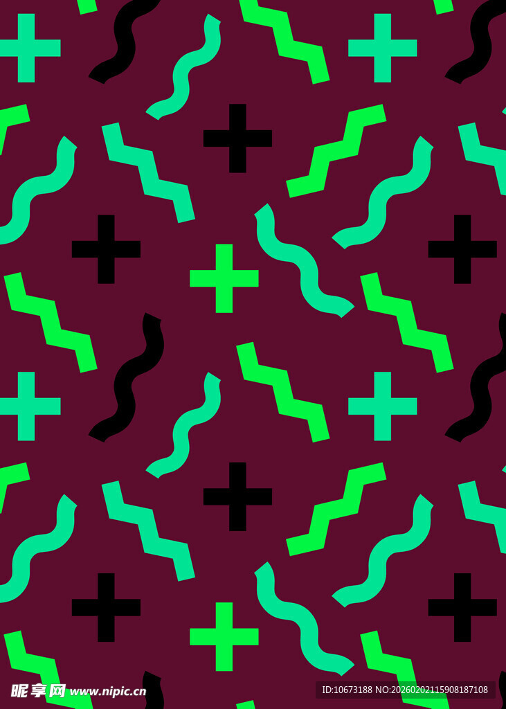 紫底绿黑几何图案背景