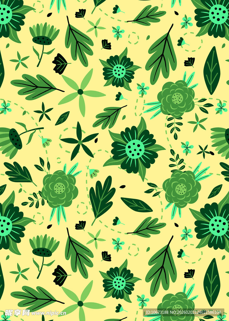 清新黄绿花卉植物图案
