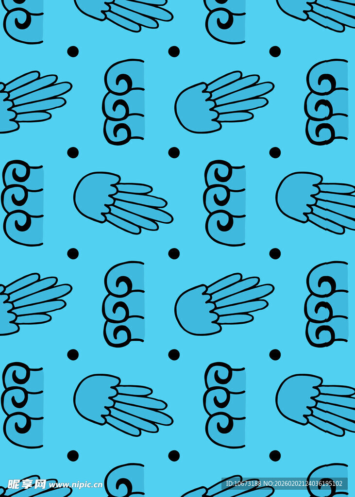 蓝色手与水母图案背景
