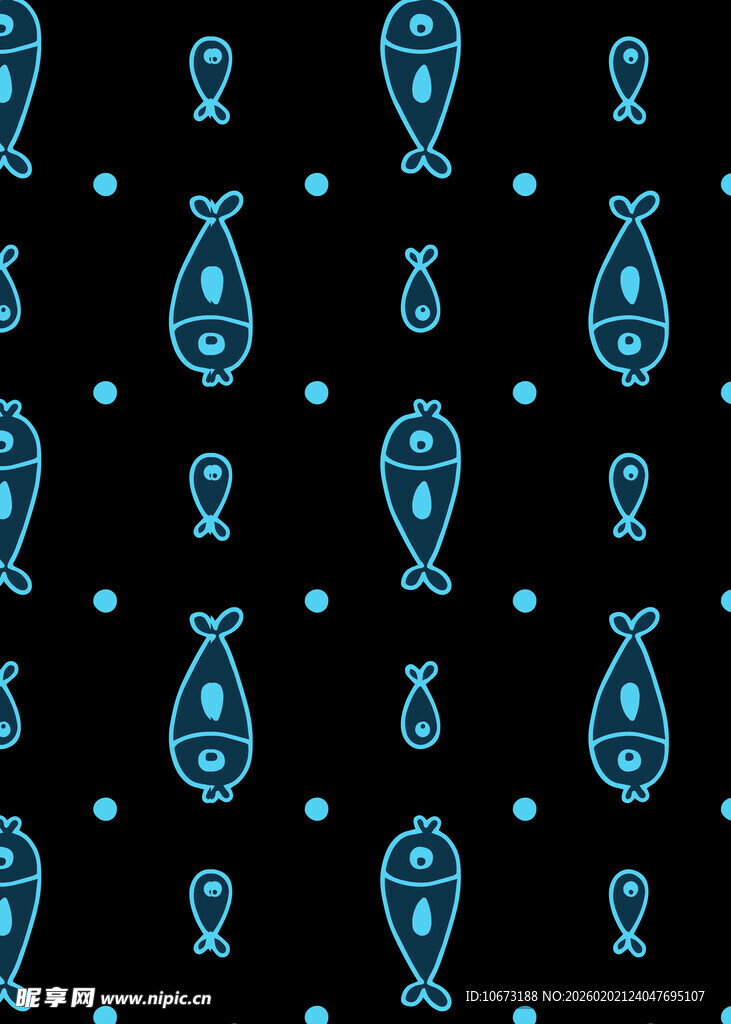蓝色小鱼黑色背景图案