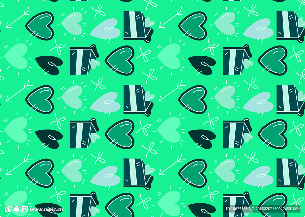 绿色背景心形条纹图案