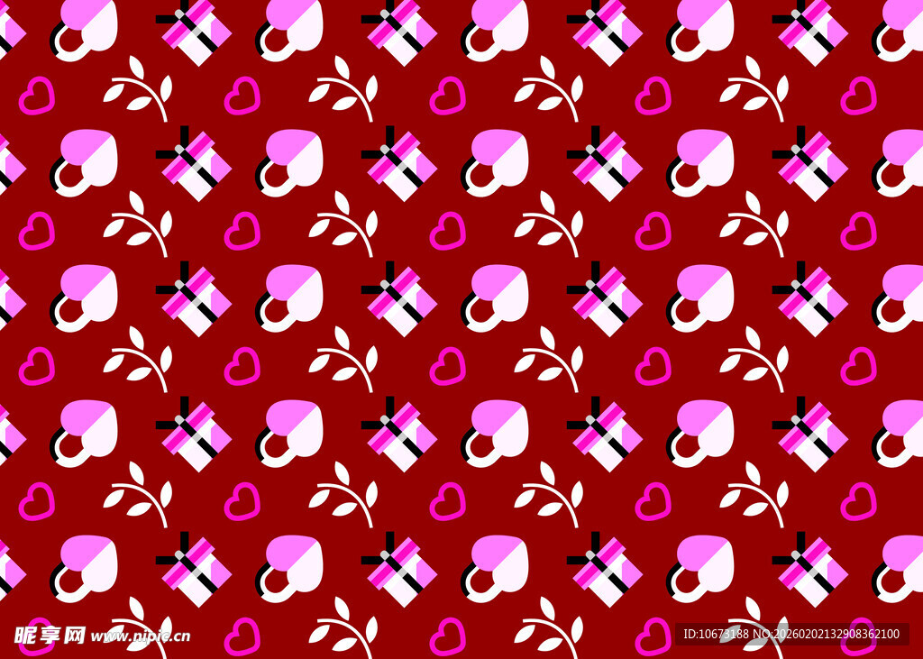 红色背景卡通图案无缝纹理