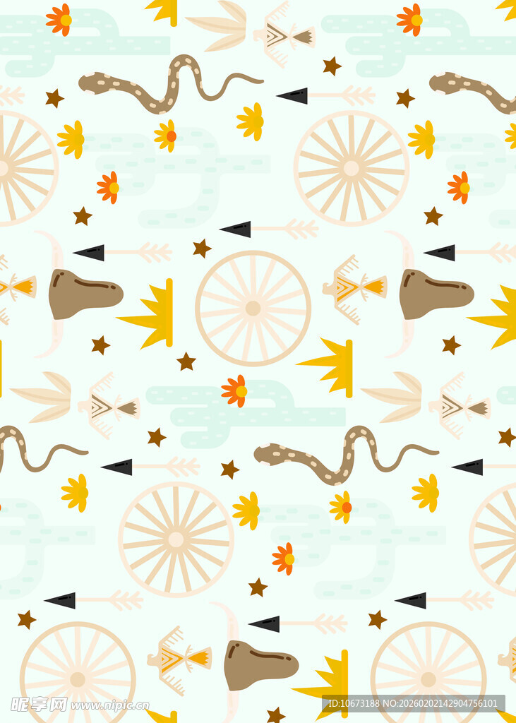 清新风动物花卉无缝图案