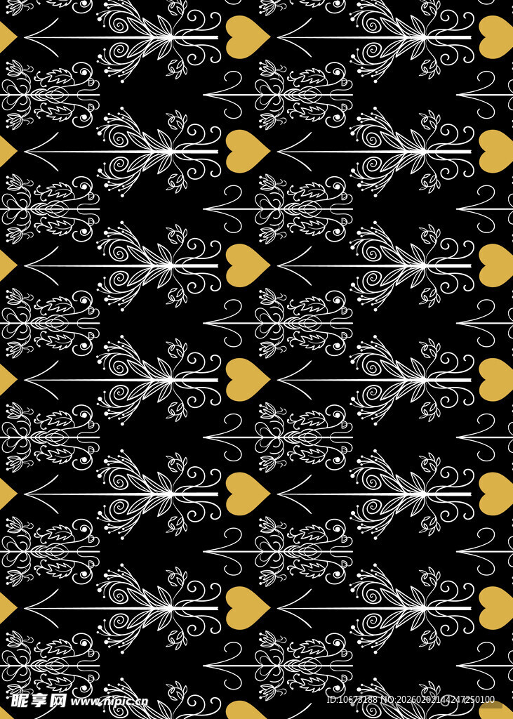 黑色底金色心形箭头图案