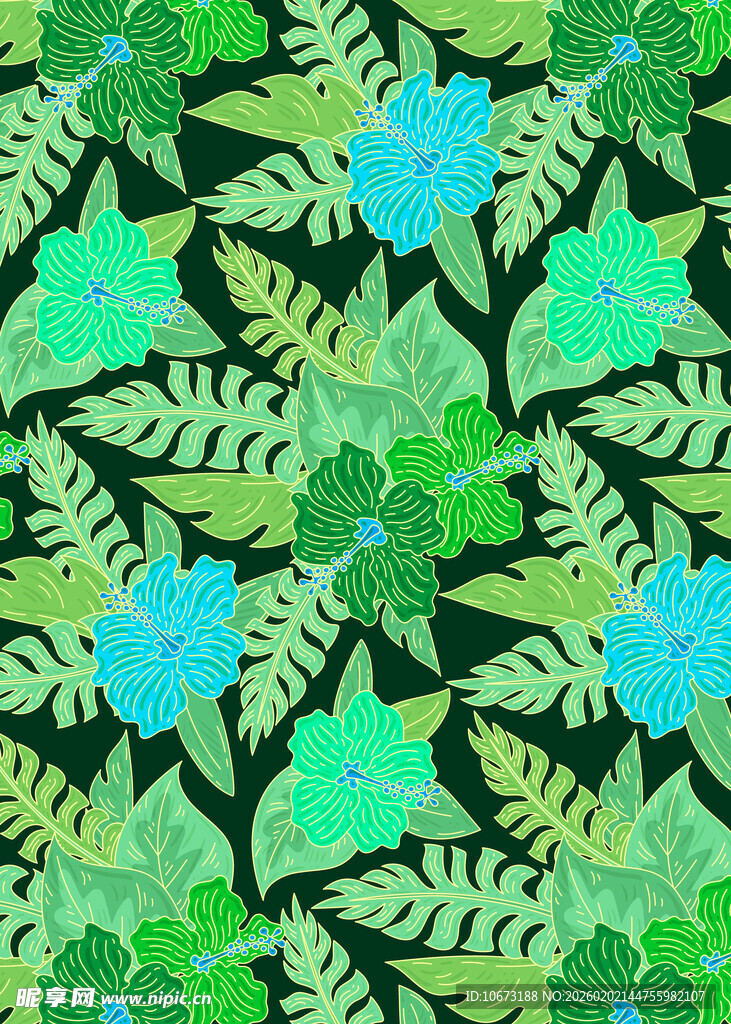 热带植物水彩风图案背景