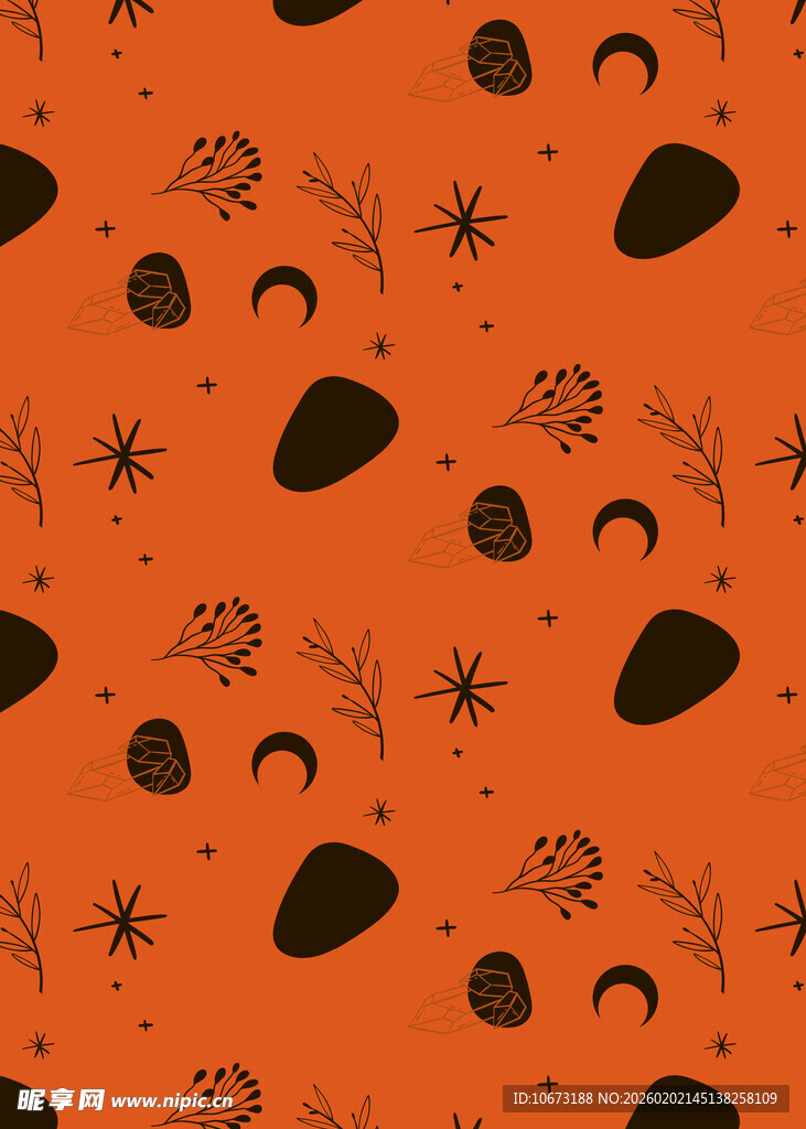 橙色背景的太空元素图案