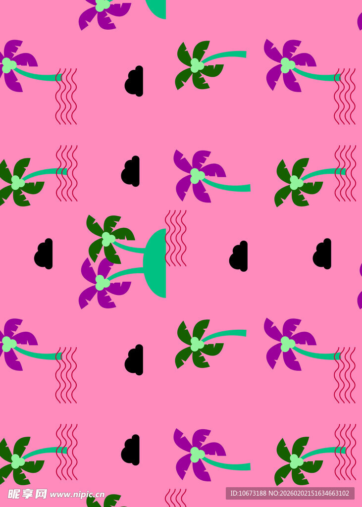 粉色背景热带植物图案