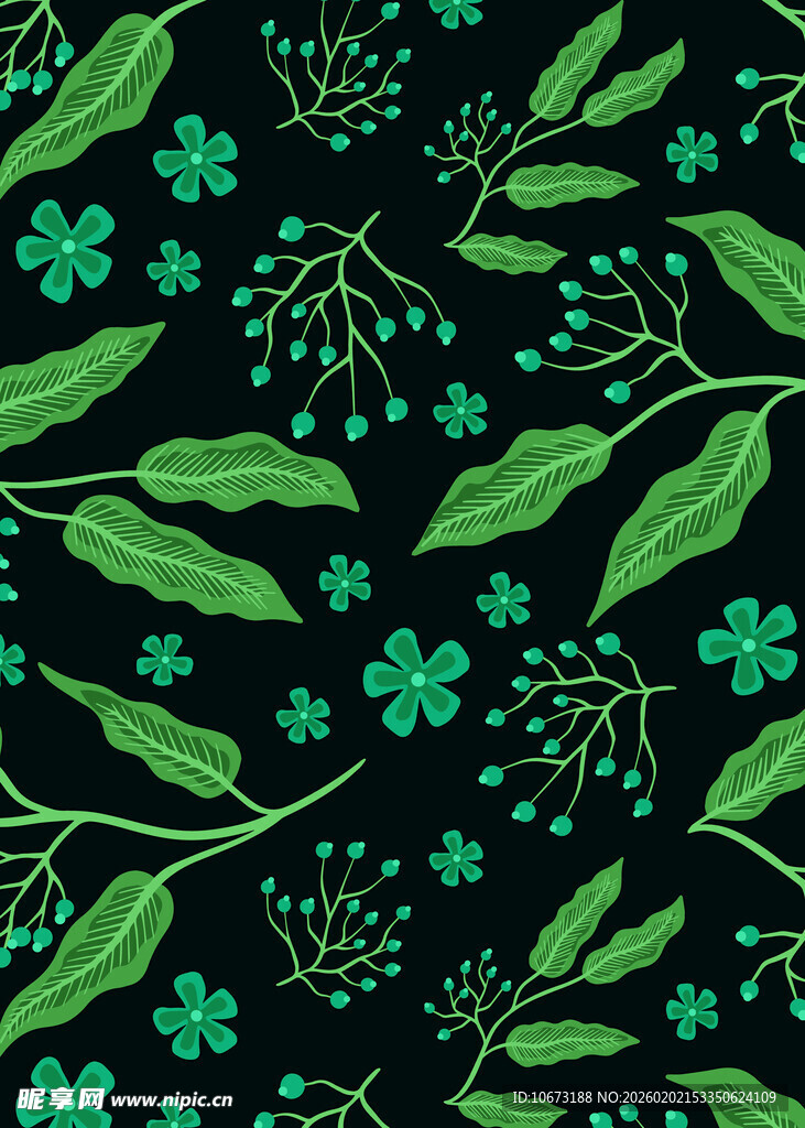 绿色植物花卉无缝图案