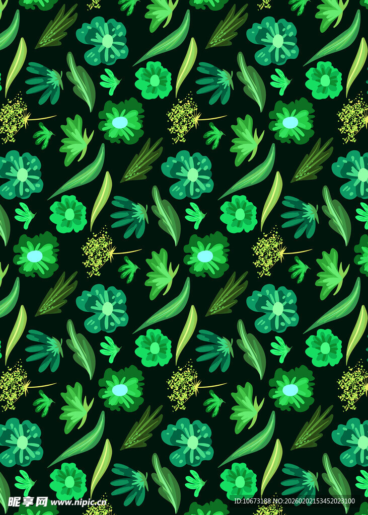 绿色花卉图案无缝背景图