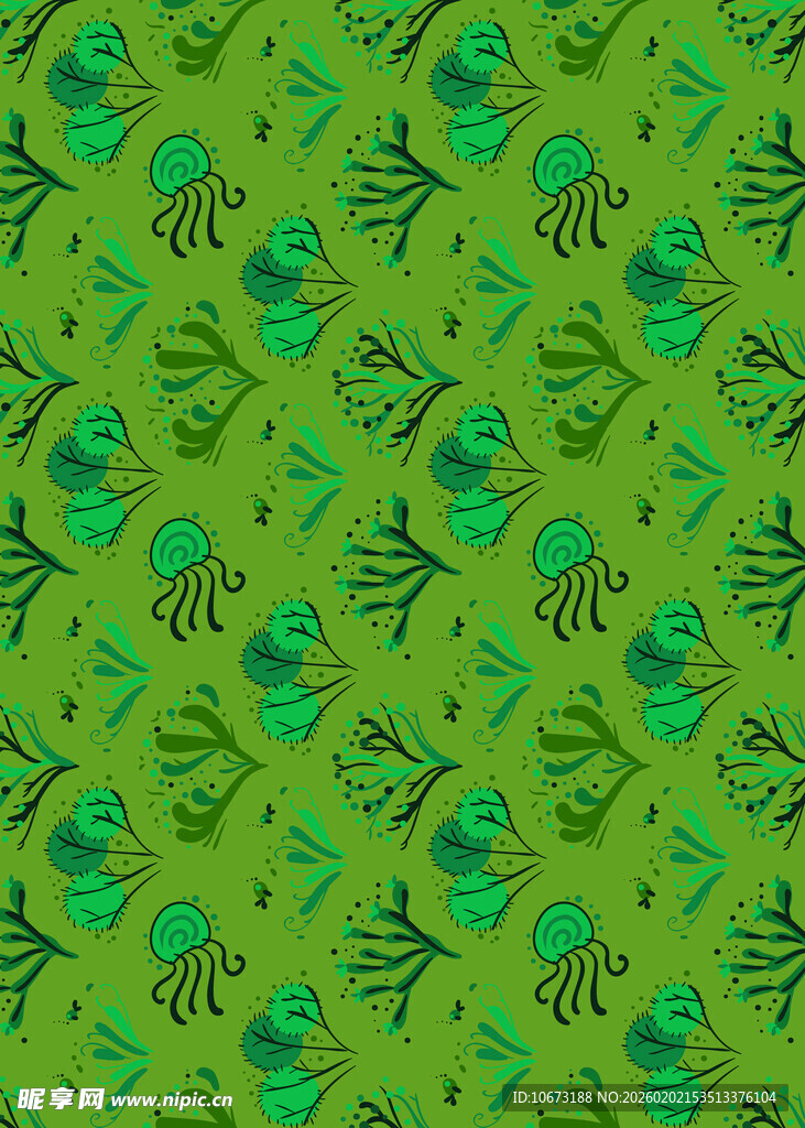 绿色花卉图案无缝背景