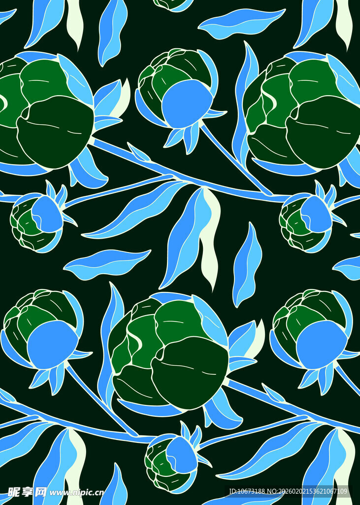 海龟与枝叶的梦幻图案