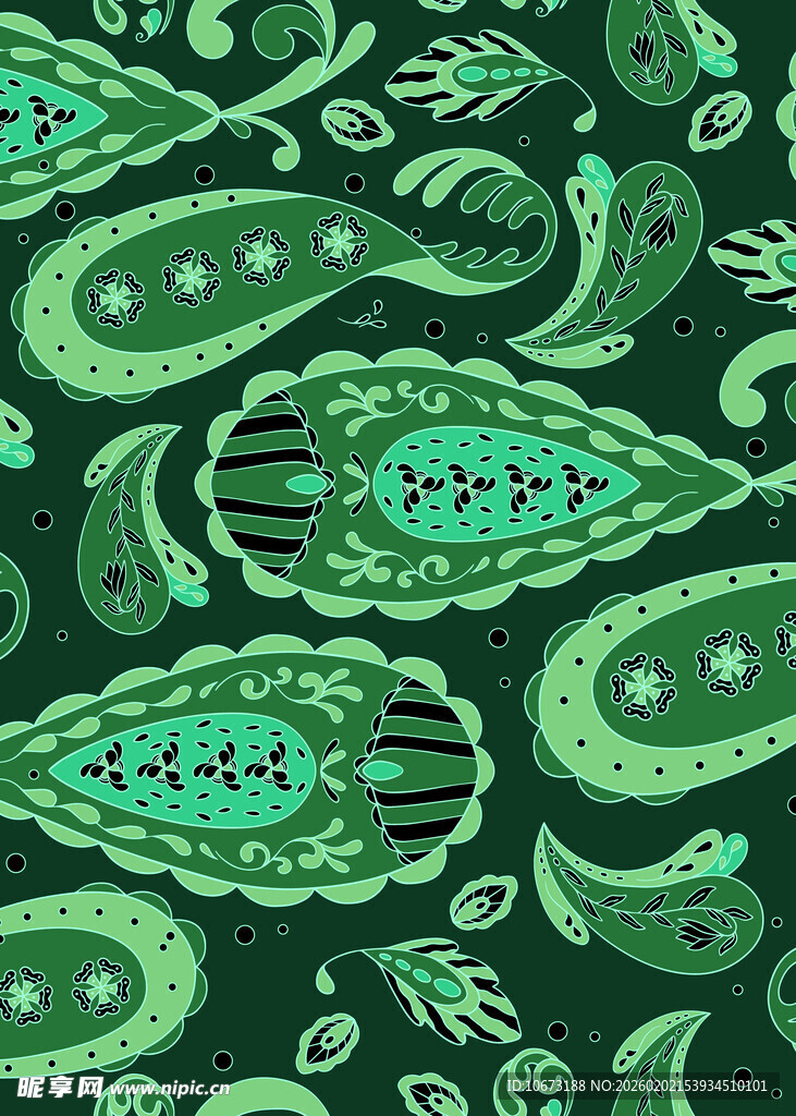 绿色佩斯利花纹图案