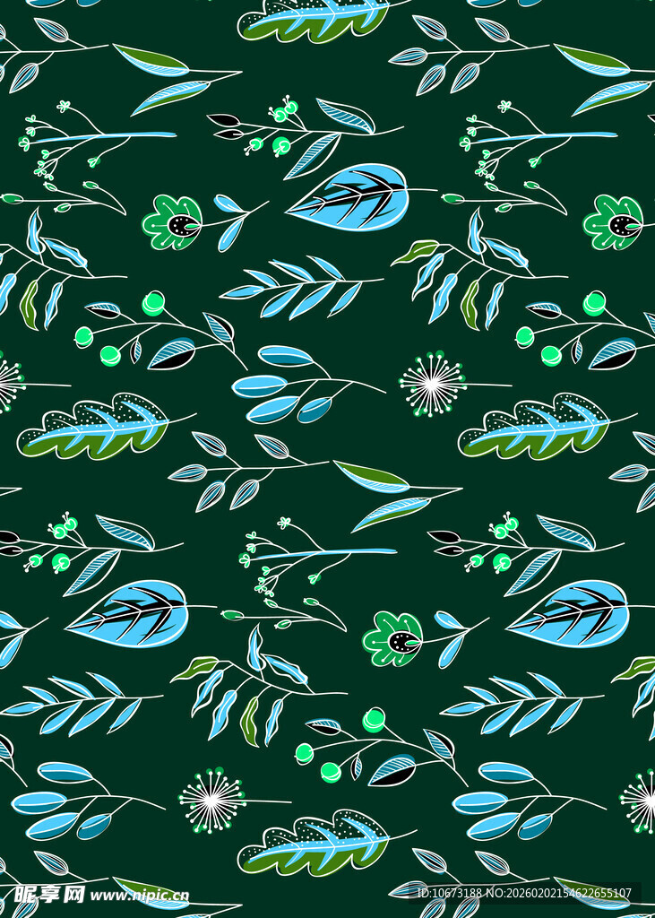 深绿底多彩植物图案纹理