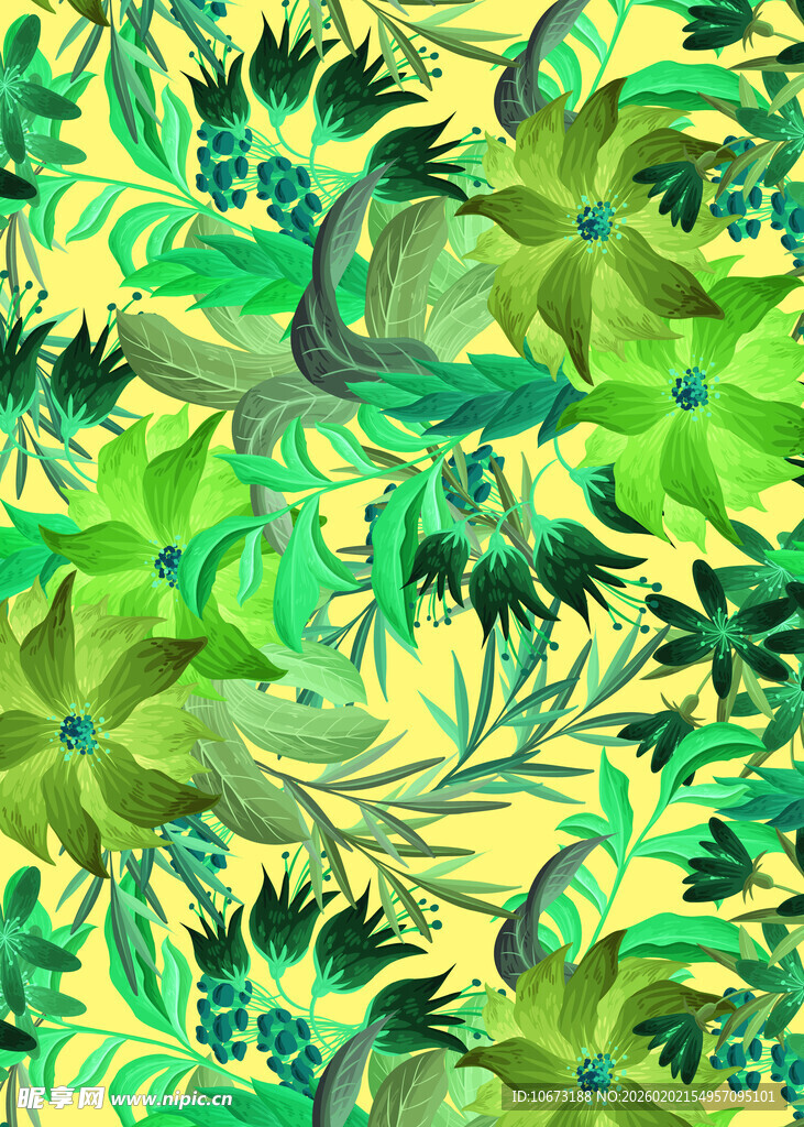 清新绿植花卉无缝图案