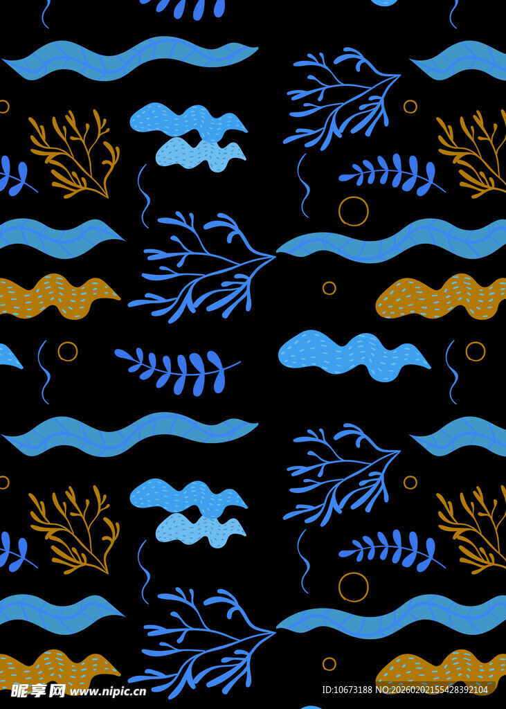 海洋元素黑色背景图案