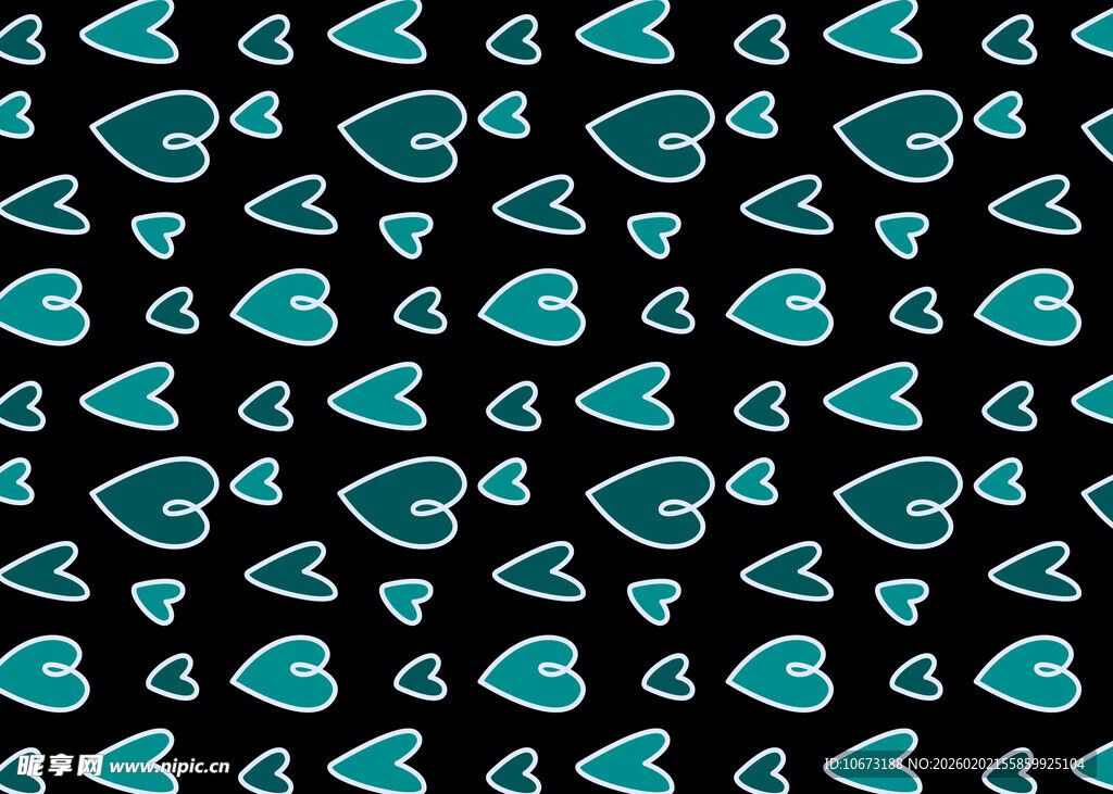 蓝绿色心形图案黑色背景