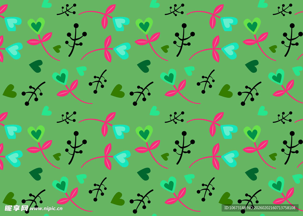 绿色背景的多彩植物图案