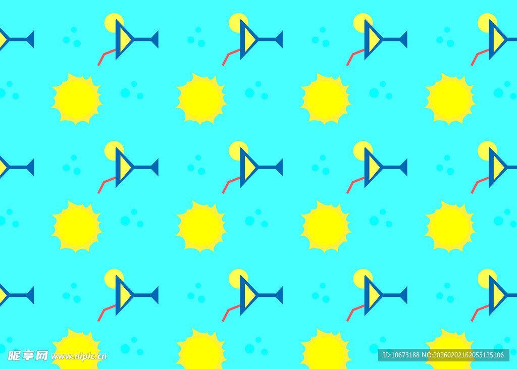 蓝色背景的鱼与圆图案