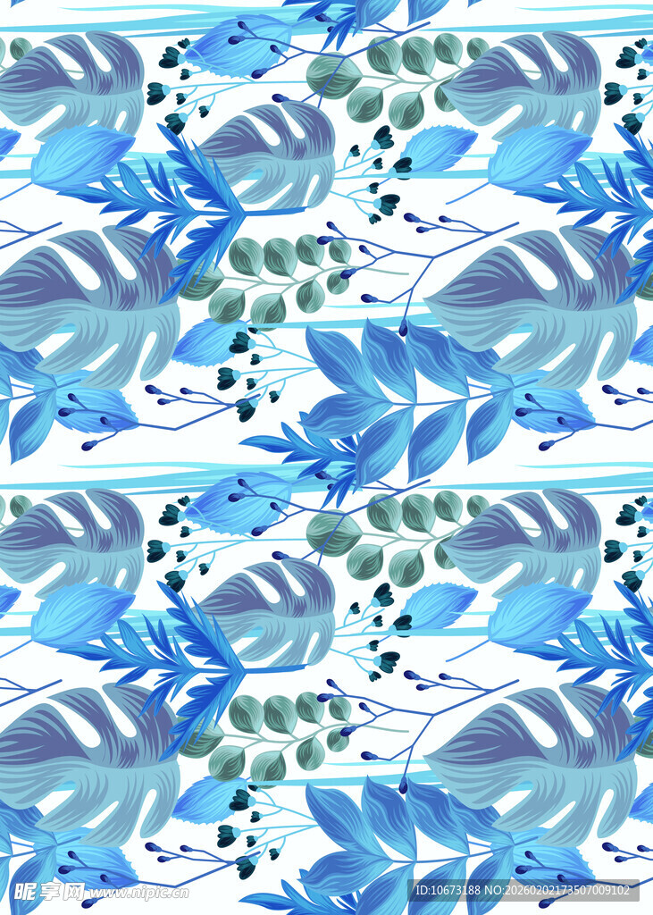 海洋风蓝白鱼群图案设计