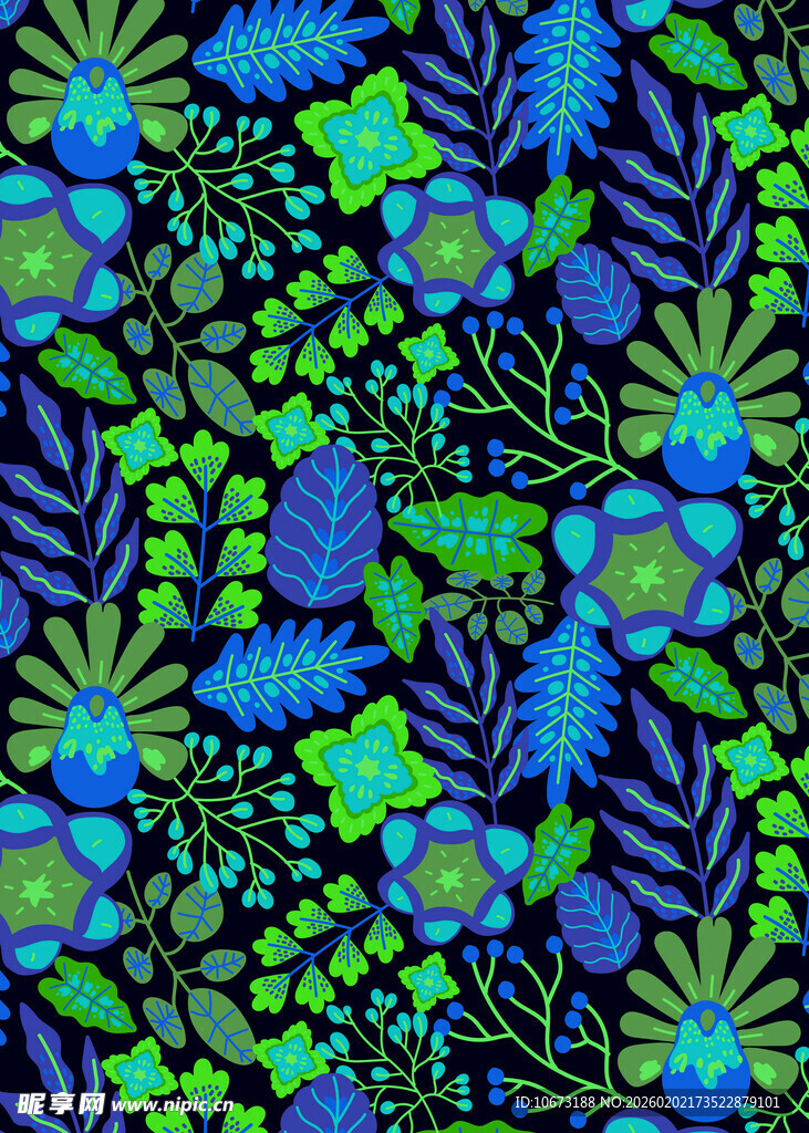 多彩植物图案几何纹理背景