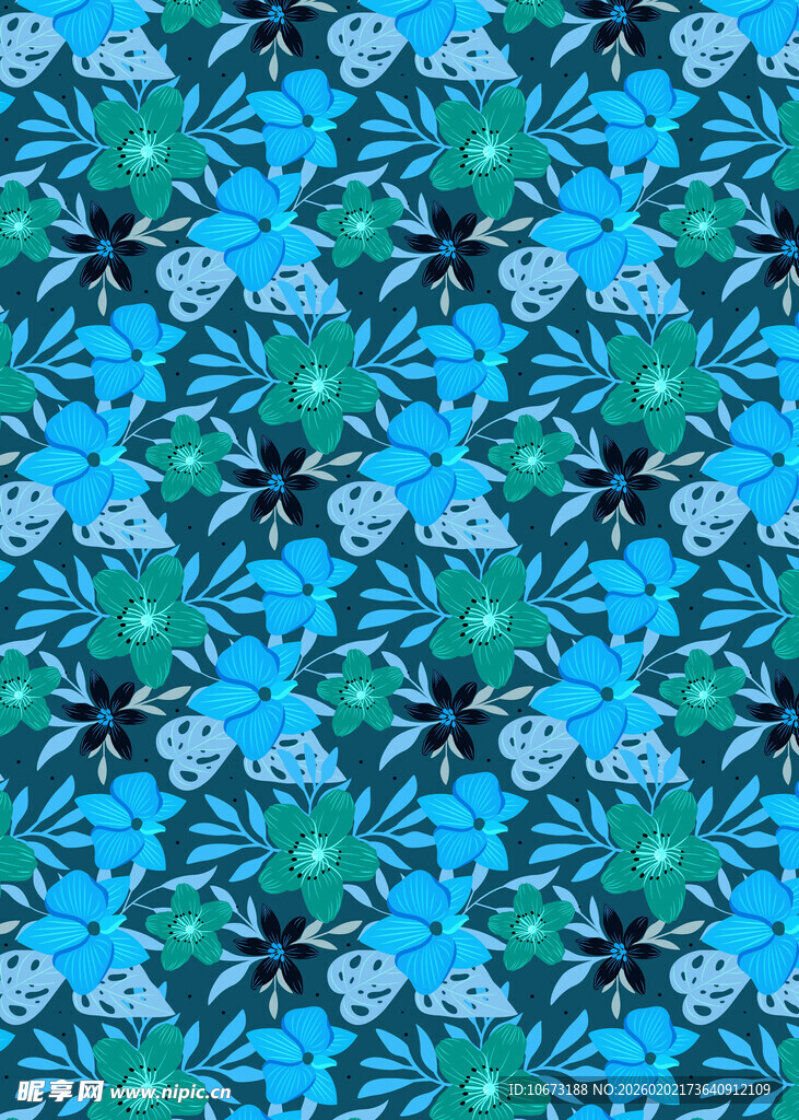 蓝绿花卉图案背景纹理
