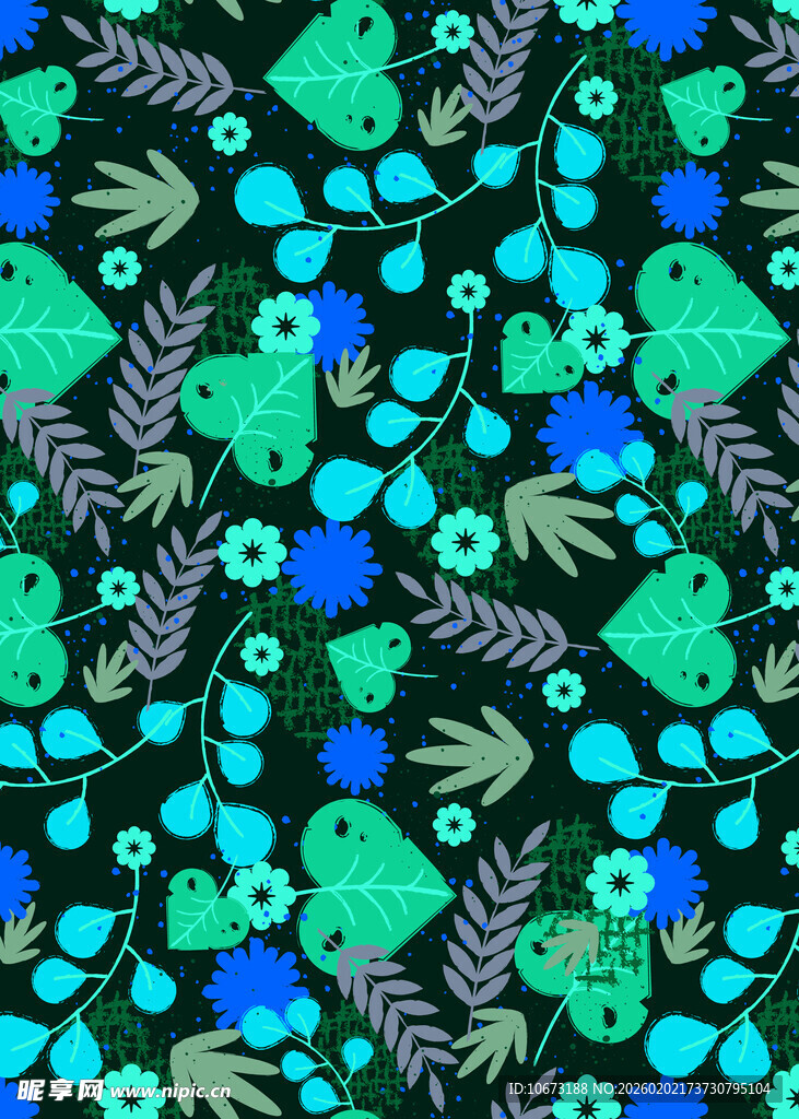多彩动植物图案背景印花