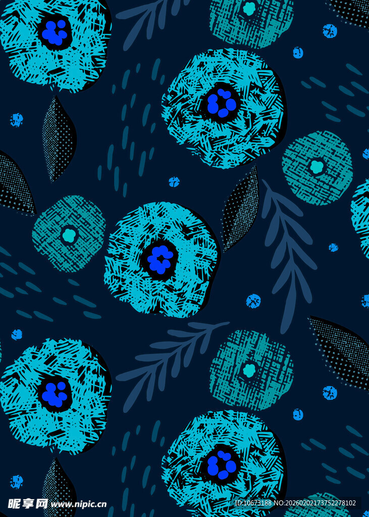 蓝色花卉图案背景纹理