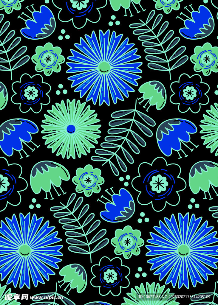 蓝绿花卉图案背景纹理