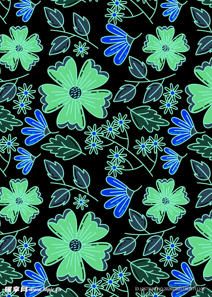 绿蓝花卉图案背景