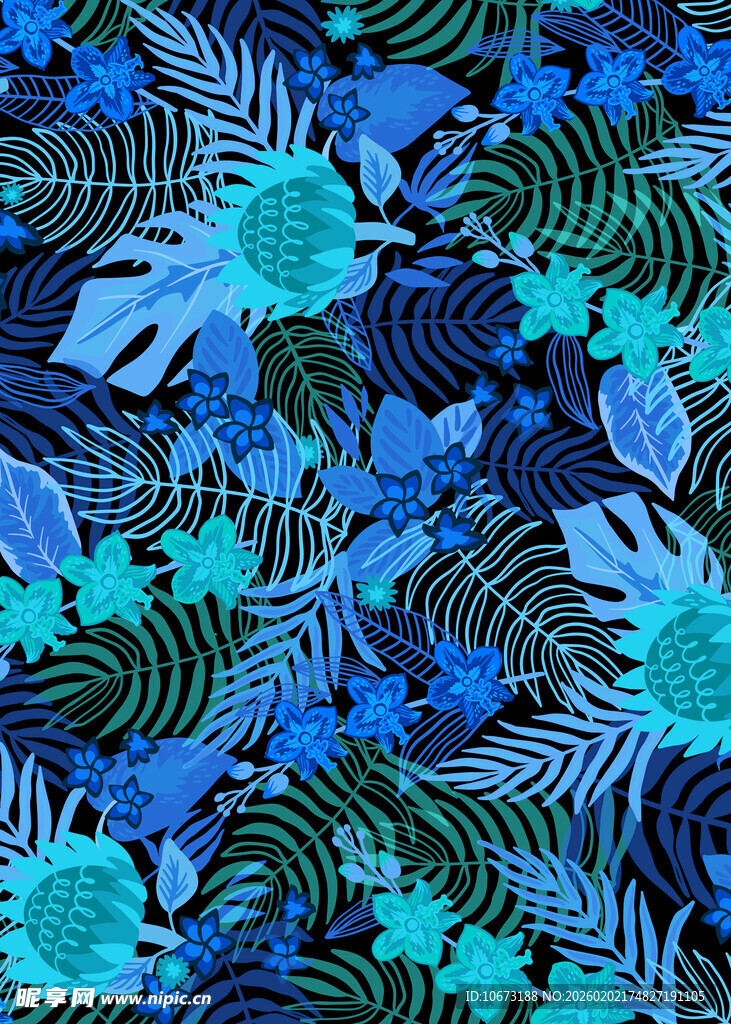 蓝绿植物图案背景