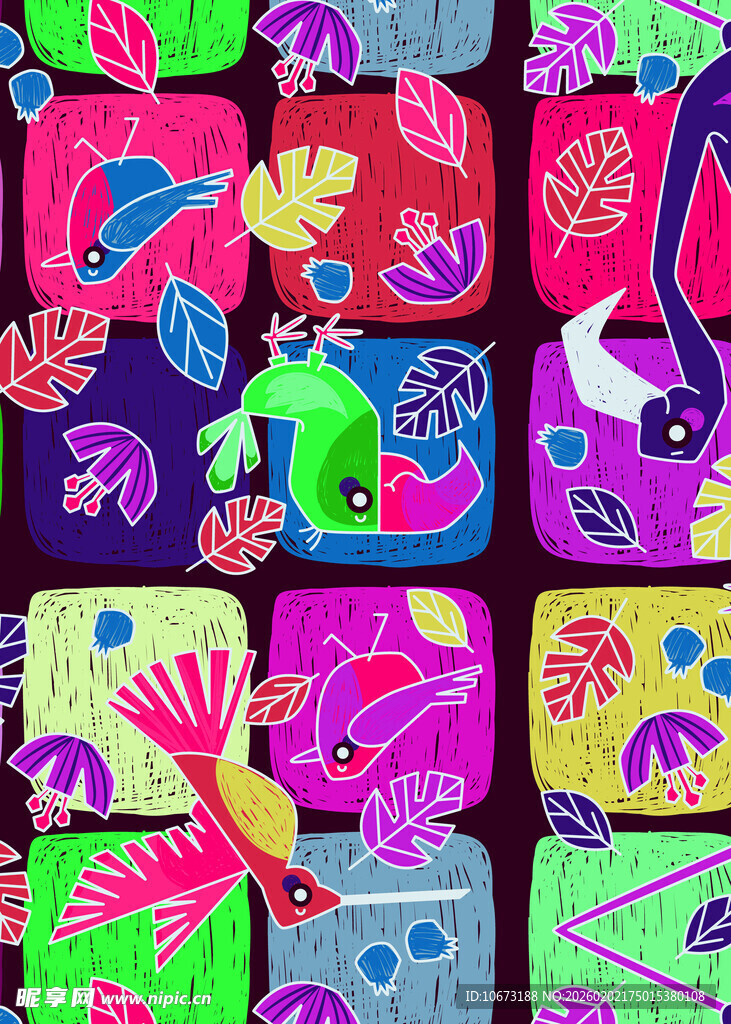 多彩卡通图案拼贴画