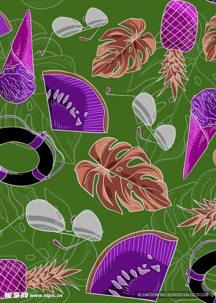 热带风情水果植物图案