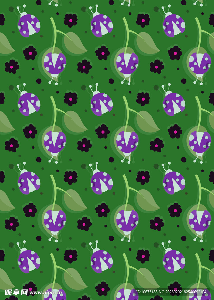 绿色底紫色花朵图案背景