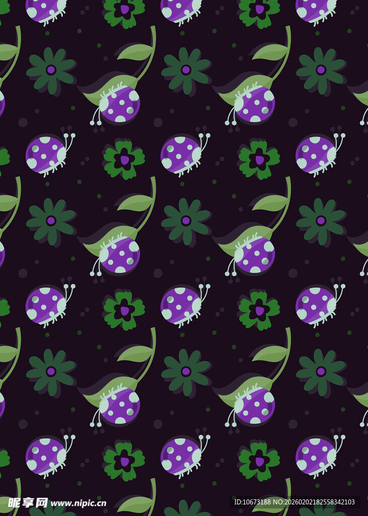 紫色花朵黑色背景图案