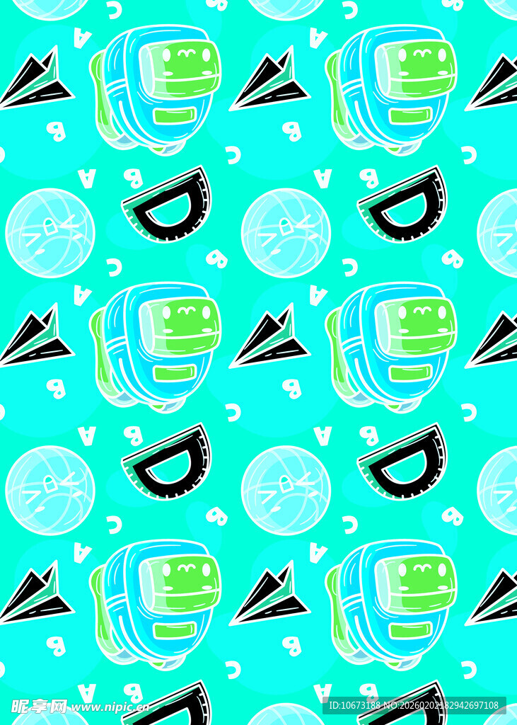 蓝绿色调卡通餐具图案背景