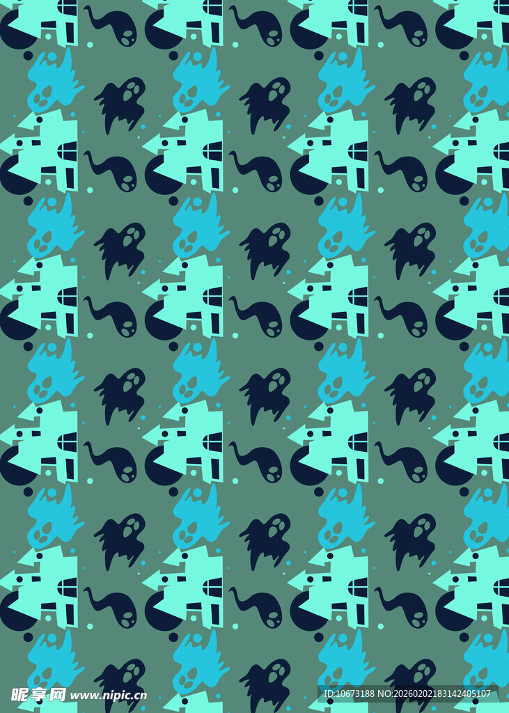 蓝绿动物图案无缝背景