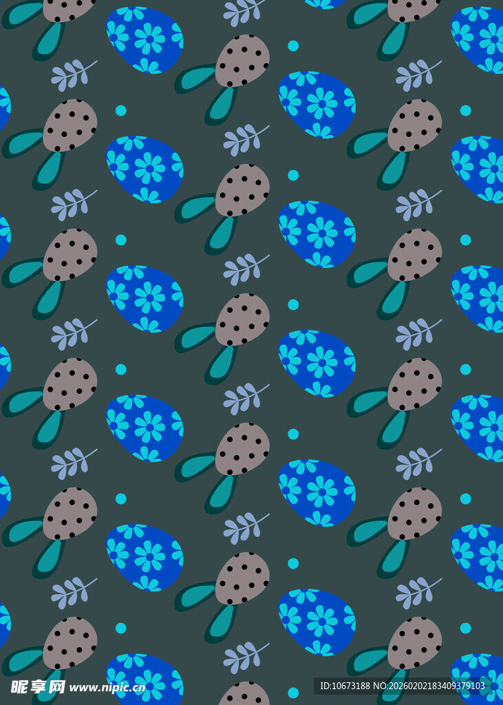 蓝粉花朵深色背景图案