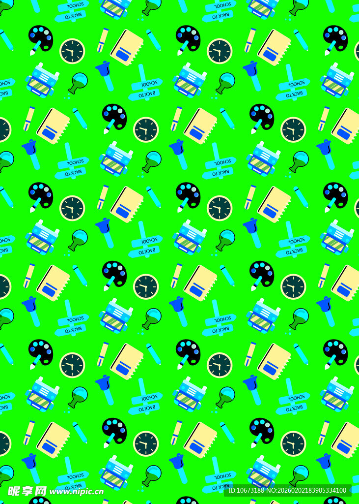 绿色卡通图案无缝背景图