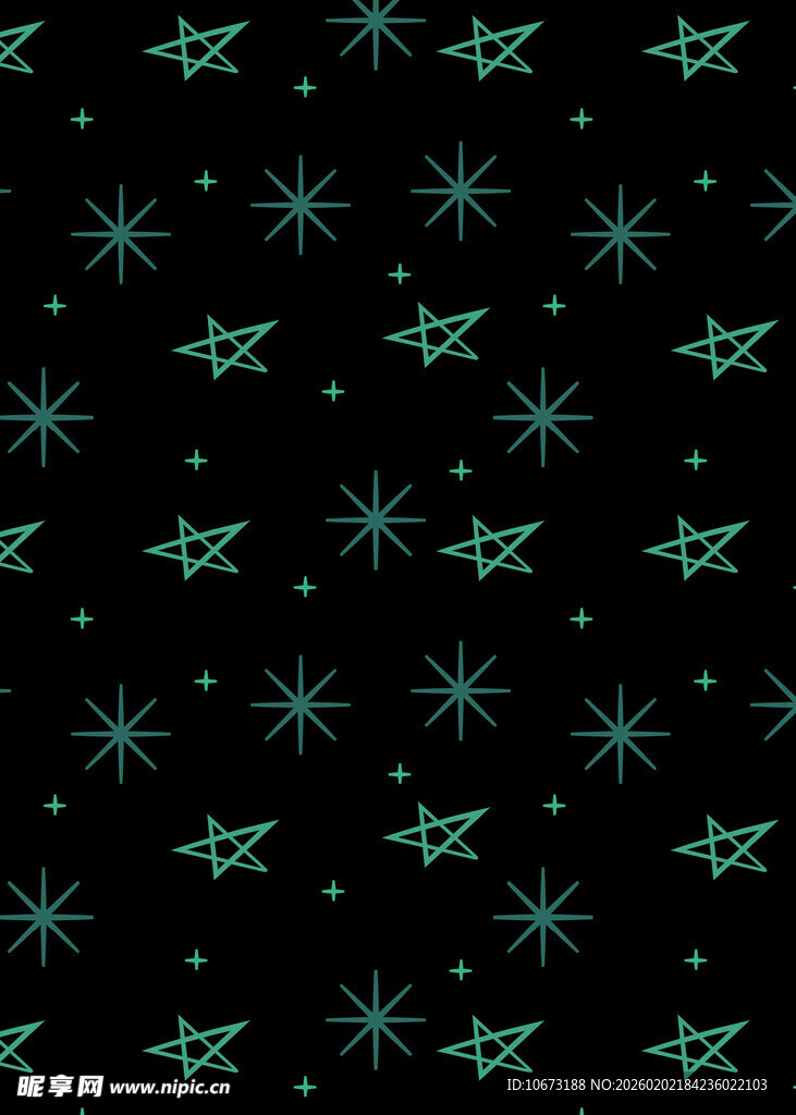 黑色背景上的绿色星星图案