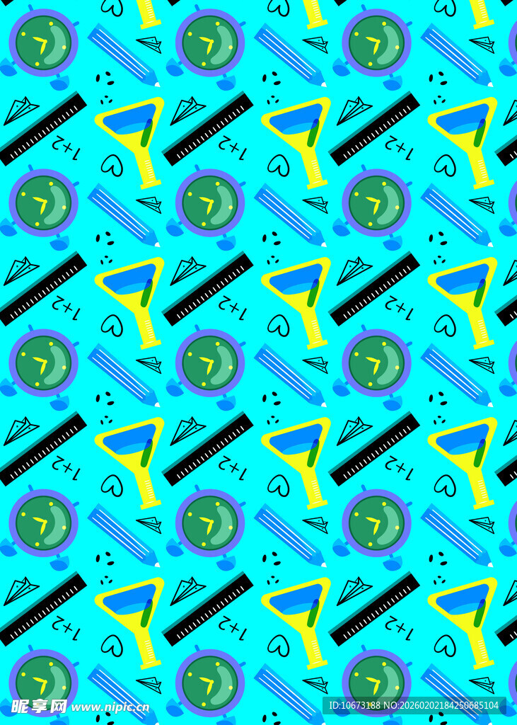 蓝底多彩工具图案背景