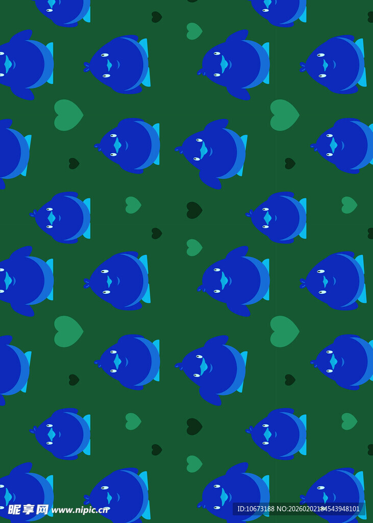 蓝鱼绿底图案纹理